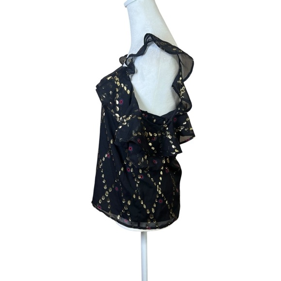 A.L.C. Willow Black Silk Gold Metallic Festive Sleeveless Shirt Top Sequins Sz 0 - Picture 7 of 9
